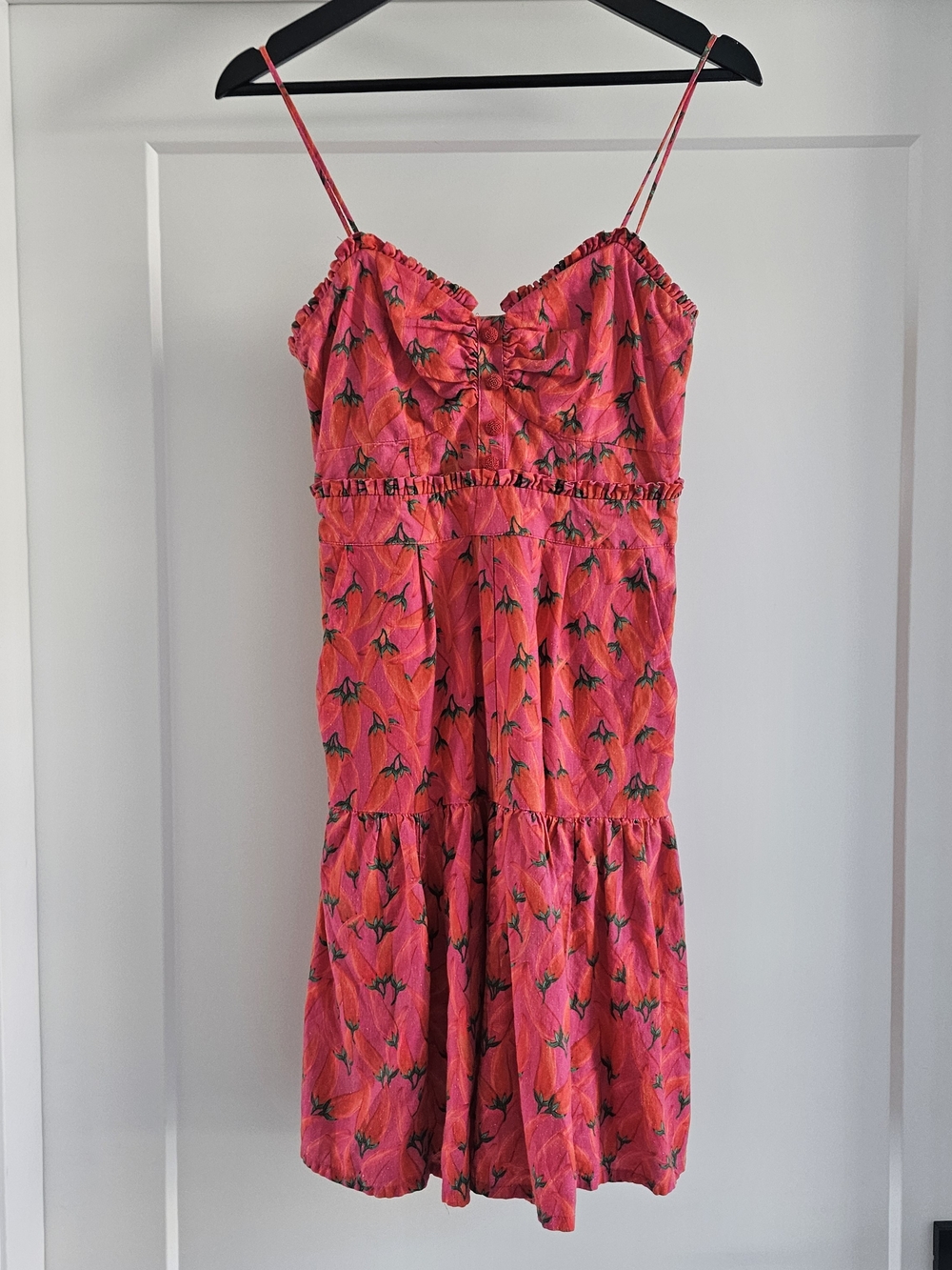FARM Rio Vibrant Red Hot Pepper Linen Blend Mini Dress Size XS